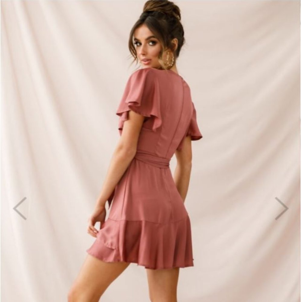 Cami Angel Sleeve Faux Wrap Dress Rose